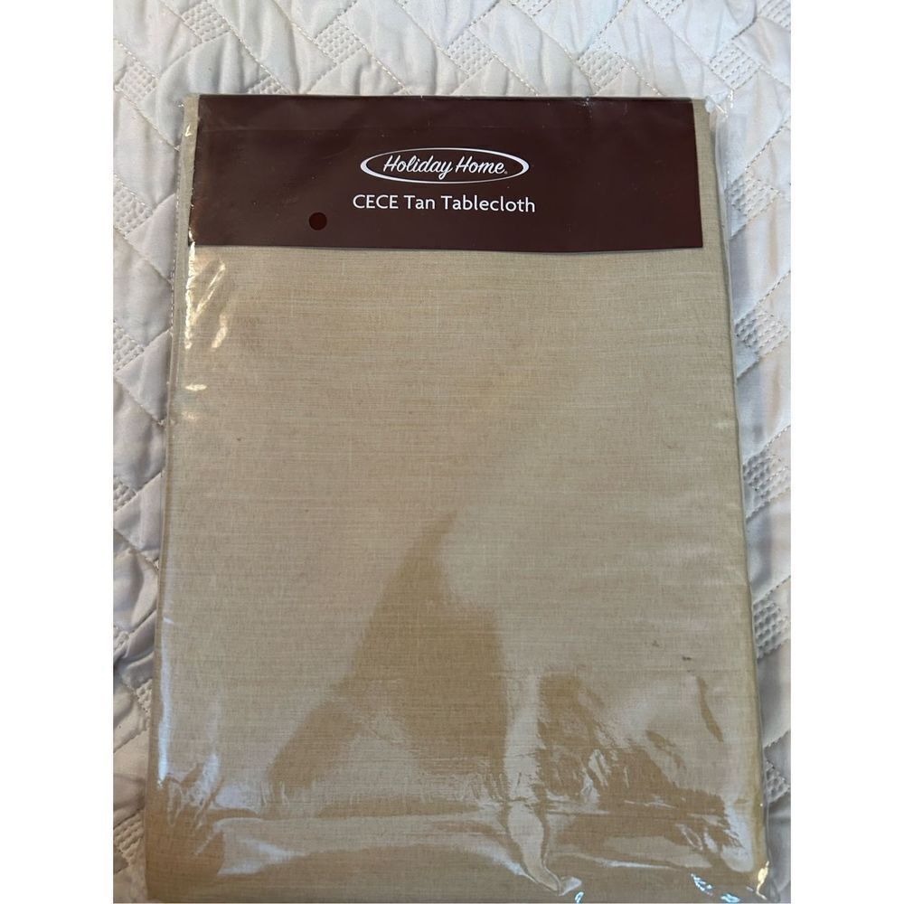 NEW Holiday Home Tan Linen look Tablecloth 60x84”